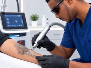 Dr. Peguy Télusma performing laser tattoo removal in Montreal